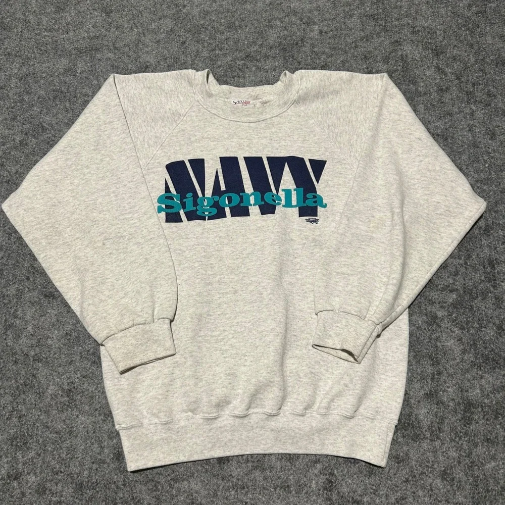 Vintage Santee Navy Sigonella Sweatshirt Gray 90s Retro Skater Size Medium